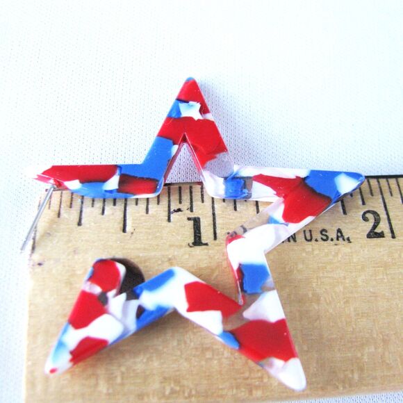 Acetate Patriotic Red White And Blue Star-shaped Earrings - Picture 4 of 4